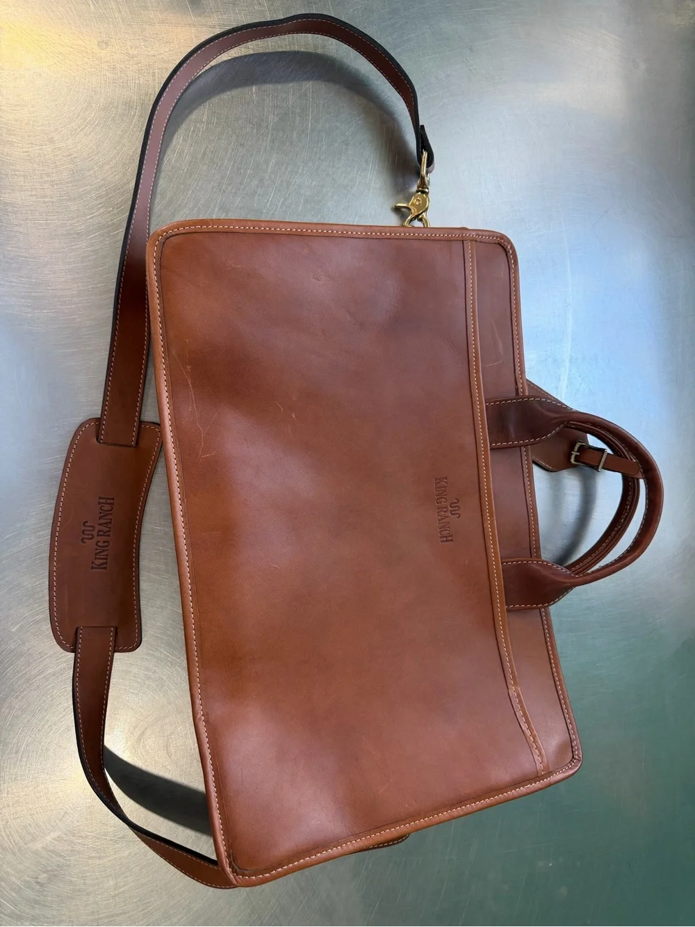 King Ranch Men's Leather Briefcase in Tan